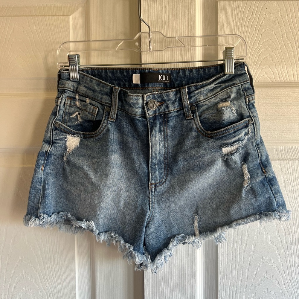 Kut from the Kloth Blue Jean Shorts with Distressed Finish